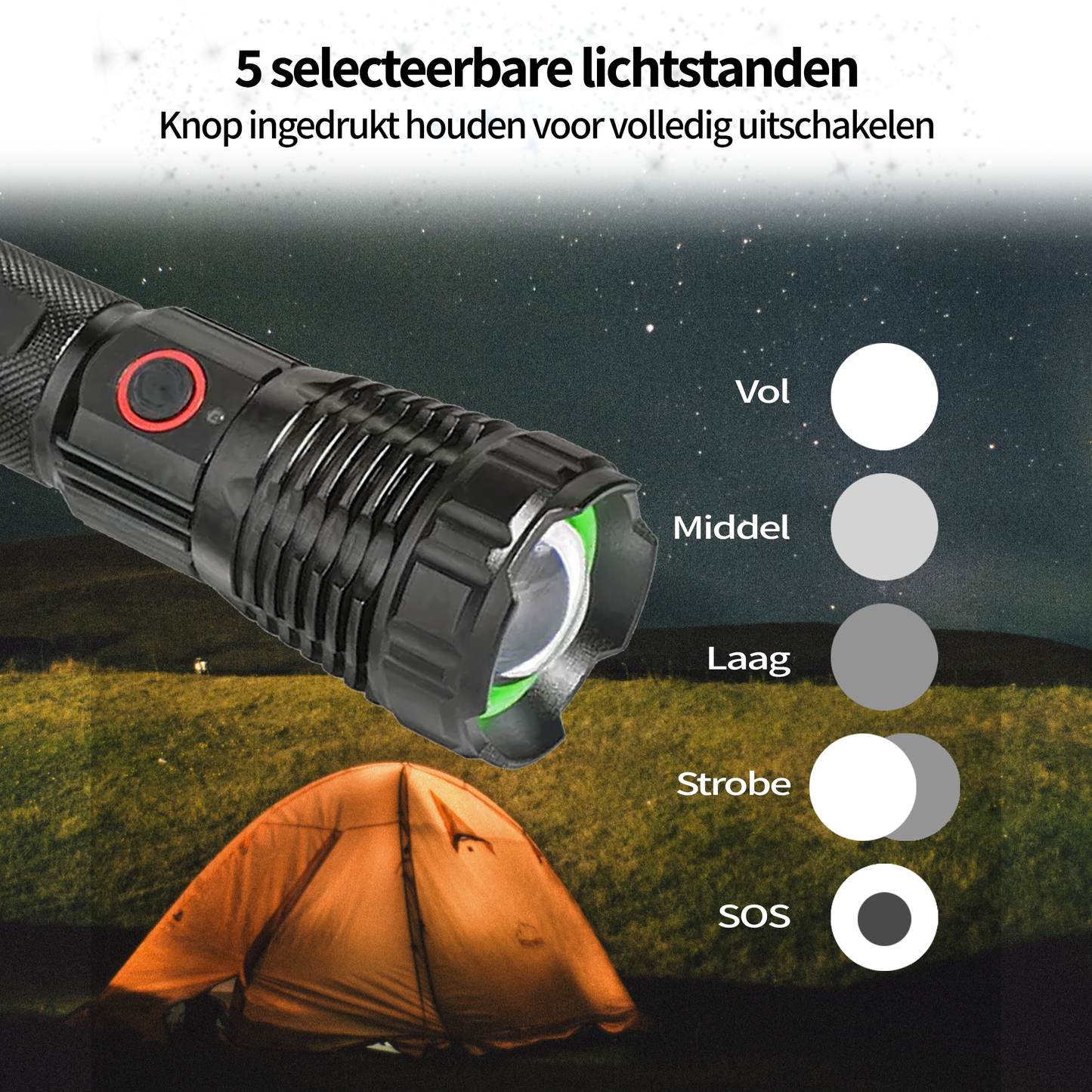 LASER Zaklamp LEP20 - 1.100 lumen - Oplaadbaar - Waterdicht