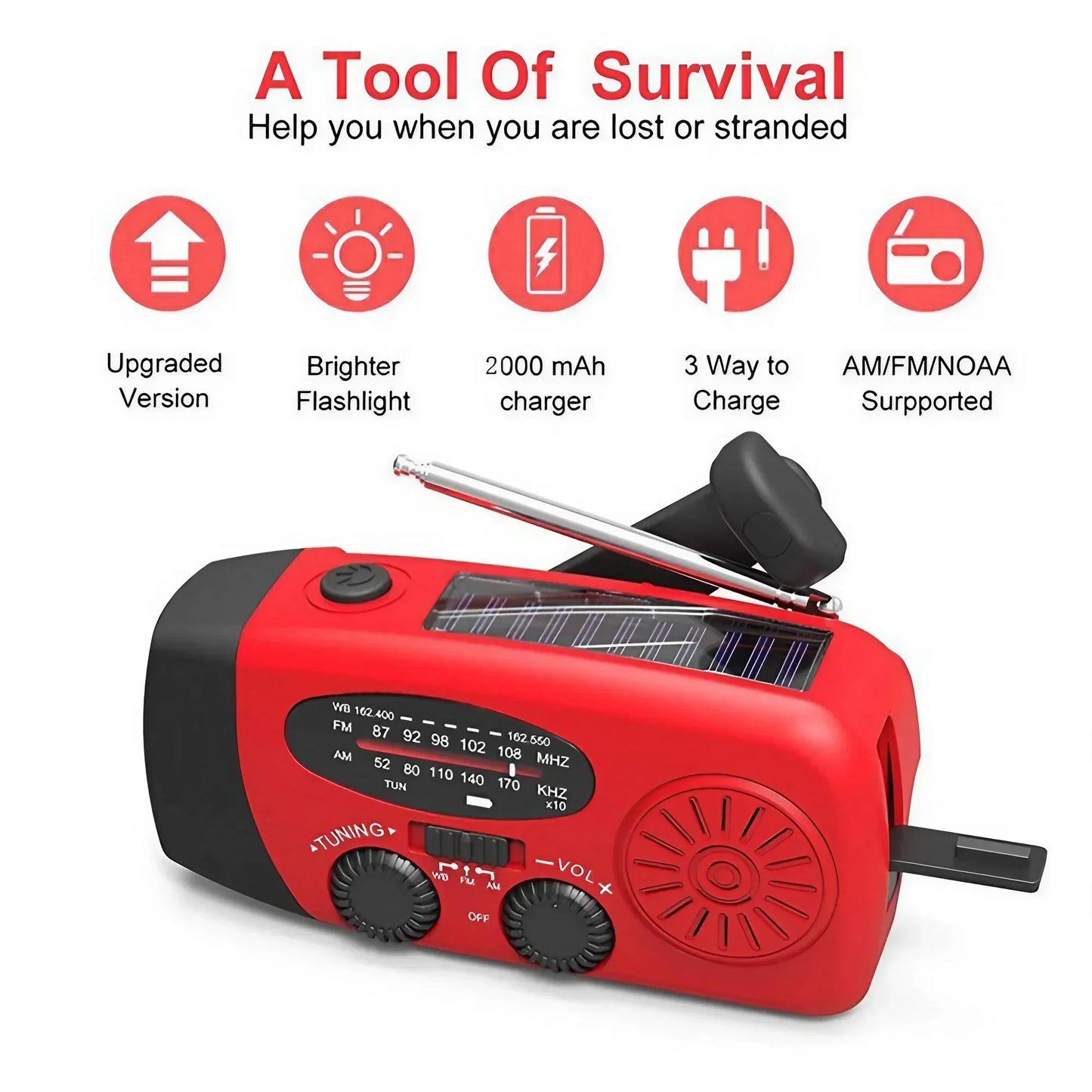 Noodradio Solar Powerbank met Hand-crank & Verlichting